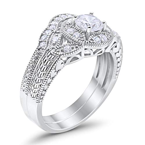 Two Piece Art Deco Round Simulated Cubic Zirconia Wedding Ring