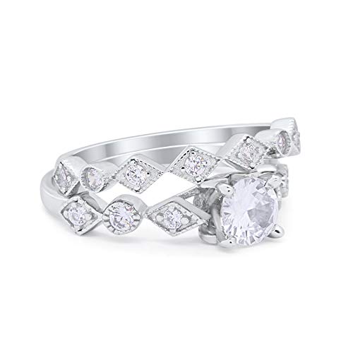 Two Piece Simulated CZ Bridal Set Engagement Ring