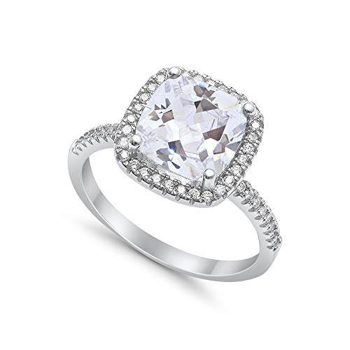 Halo Engagement Ring Accent Cushion Simulated Cubic Zirconia