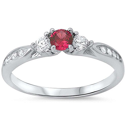 3 Stone Ruby CZ Engagement Ring