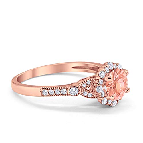 Floral Art Deco Engagement Ring Rose Tone, Simulated Morganite CZ=