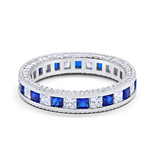 Alternating Princess Cut Simulated Blue Sapphire CZ