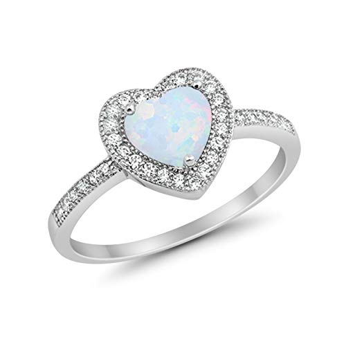 Halo Dazzling Heart Promise Ring Lab Created White Opal