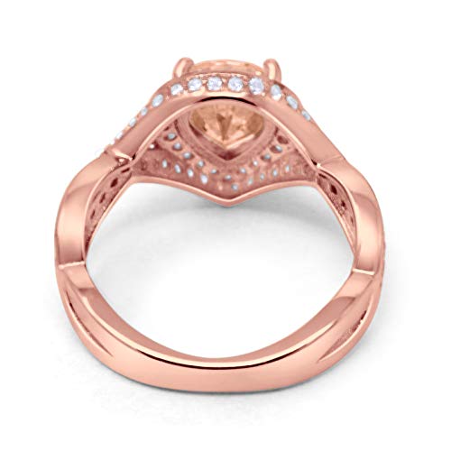 Teardrop Engagement Bridal Ring Rose Tone, Simulated Morganite CZ