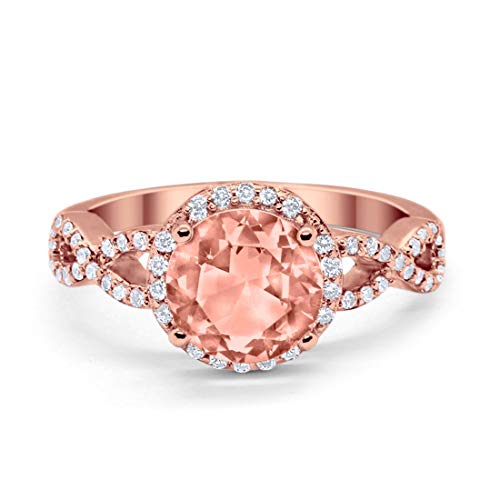 Infinity Round Rose Tone, Simulated Morganite CZ Wedding Ring