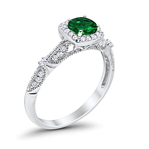 Halo Simulated Green Emerald CZ Engagement Bridal Ring