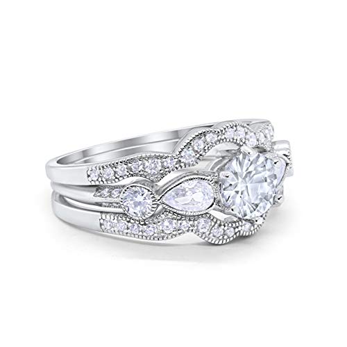 Three Piece Bridal Simulated Cubic Zirconia Wedding Ring