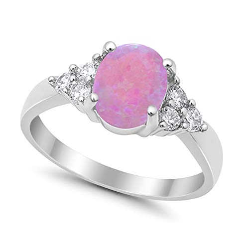 Accent Wedding Ring Oval Lab Created Pink Opal