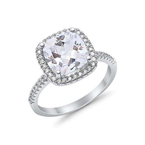 Halo Engagement Ring Accent Cushion Simulated Cubic Zirconia