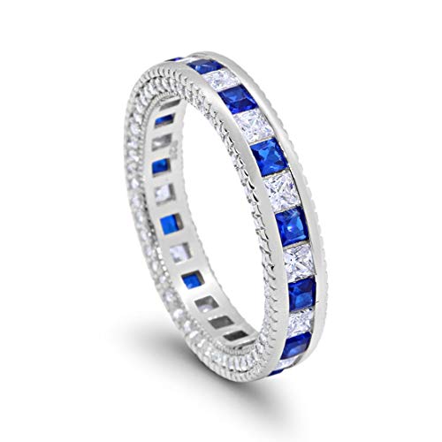 Alternating Princess Cut Simulated Blue Sapphire CZ