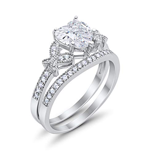 Two Piece Heart Promise Engagement Ring Simulated CZ