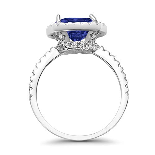 Halo Cushion Engagement Ring Simulated Blue Sapphire CZ