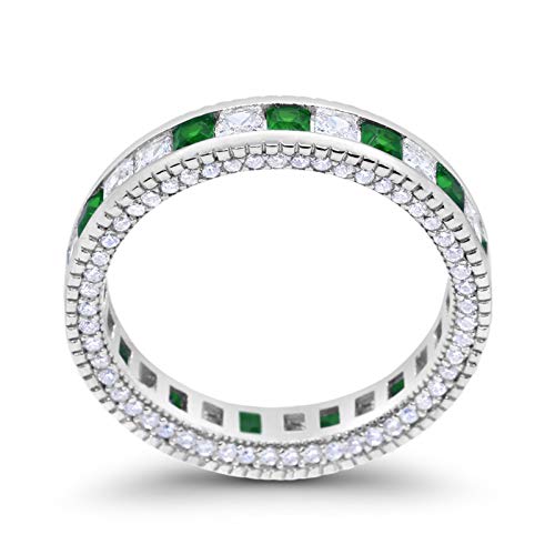 Eternity Ring Alternating Round Simulated Green Emerald CZ