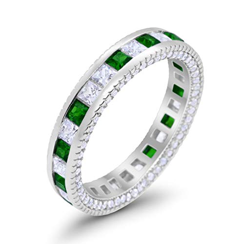 Eternity Ring Alternating Round Simulated Green Emerald CZ