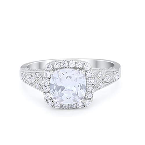 Cushion Wedding Bridal Ring Round Simulated Cubic Zirconia