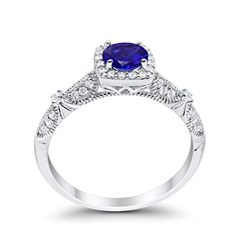 Halo Engagement Bridal Ring Simulated Blue Sapphire CZ