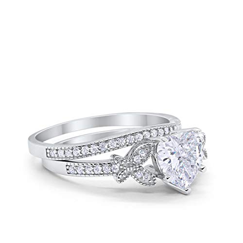 Two Piece Heart Promise Engagement Ring Simulated CZ