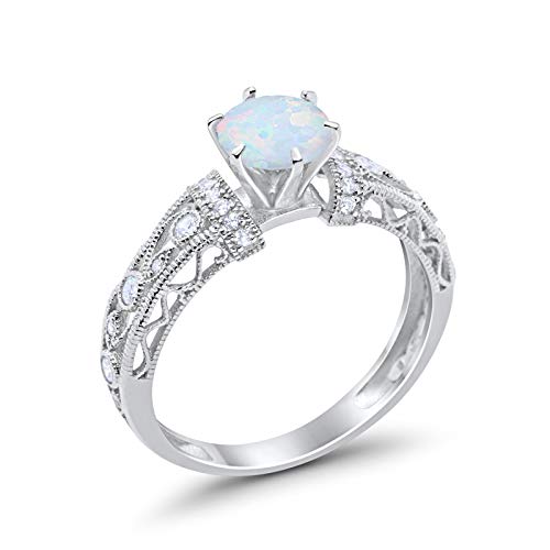 Lab Created White Opal Art Deco Engagement Promise Ring