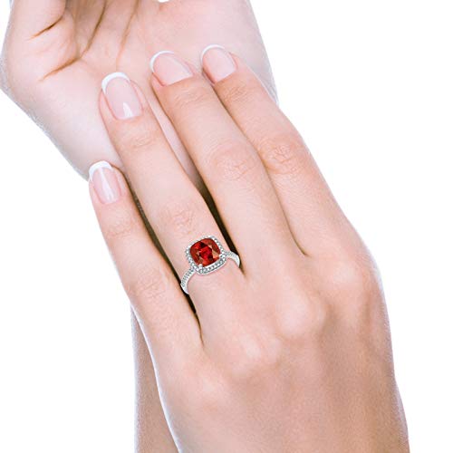 Halo Engagement Ring Accent Cushion Simulated Garnet CZ