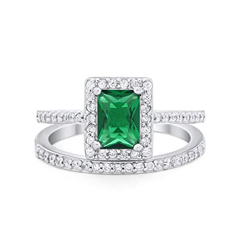 Radiant Cut Simulated Green Emerald CZ Engagement Ring