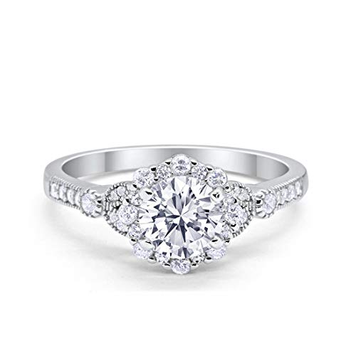 Floral Art Deco Engagement Ring Simulated Cubic Zirconia=