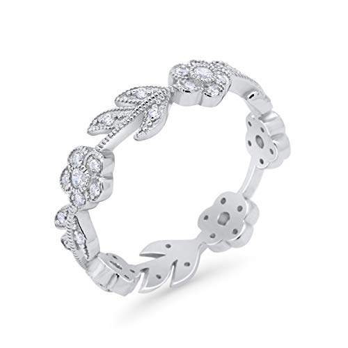 Leaf Design Ring Round Eternity Simulated Cubic Zirconia