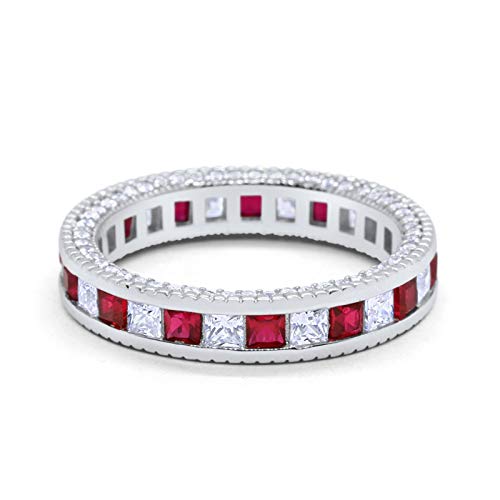 Eternity Ring Alternating Round Simulated Ruby Cubic Zirconia