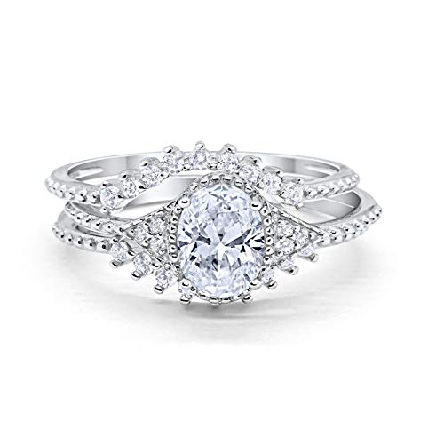 Three Piece Bridal Set Oval Round Simulated CZ Wedding Ring