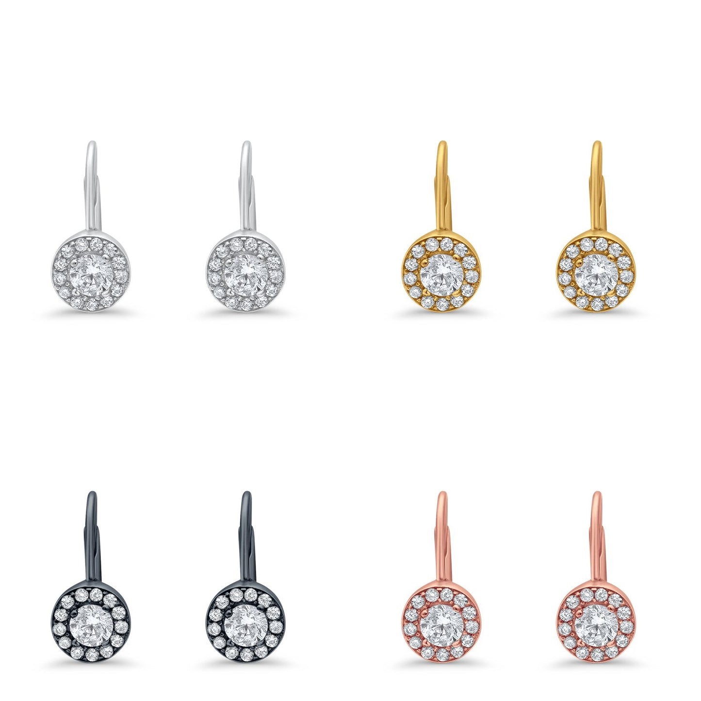 Dangling Earrings Halo Round Cut Simulated CZ