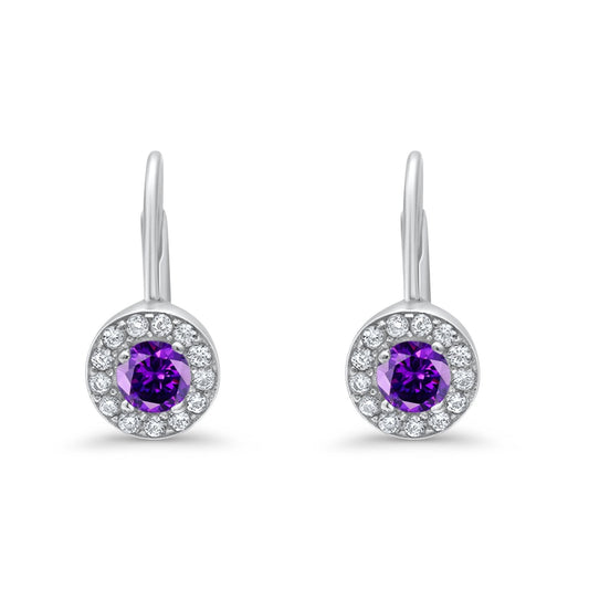 Dangling Earrings Halo Round Cut Simulated Amethyst CZ