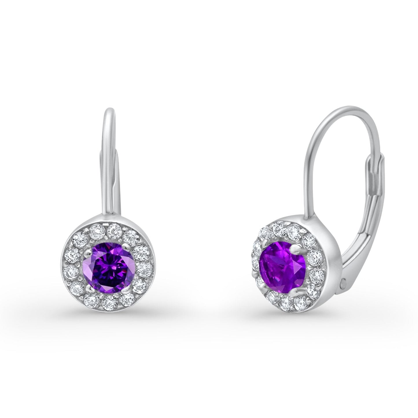 Dangling Earrings Halo Round Cut Simulated Amethyst CZ