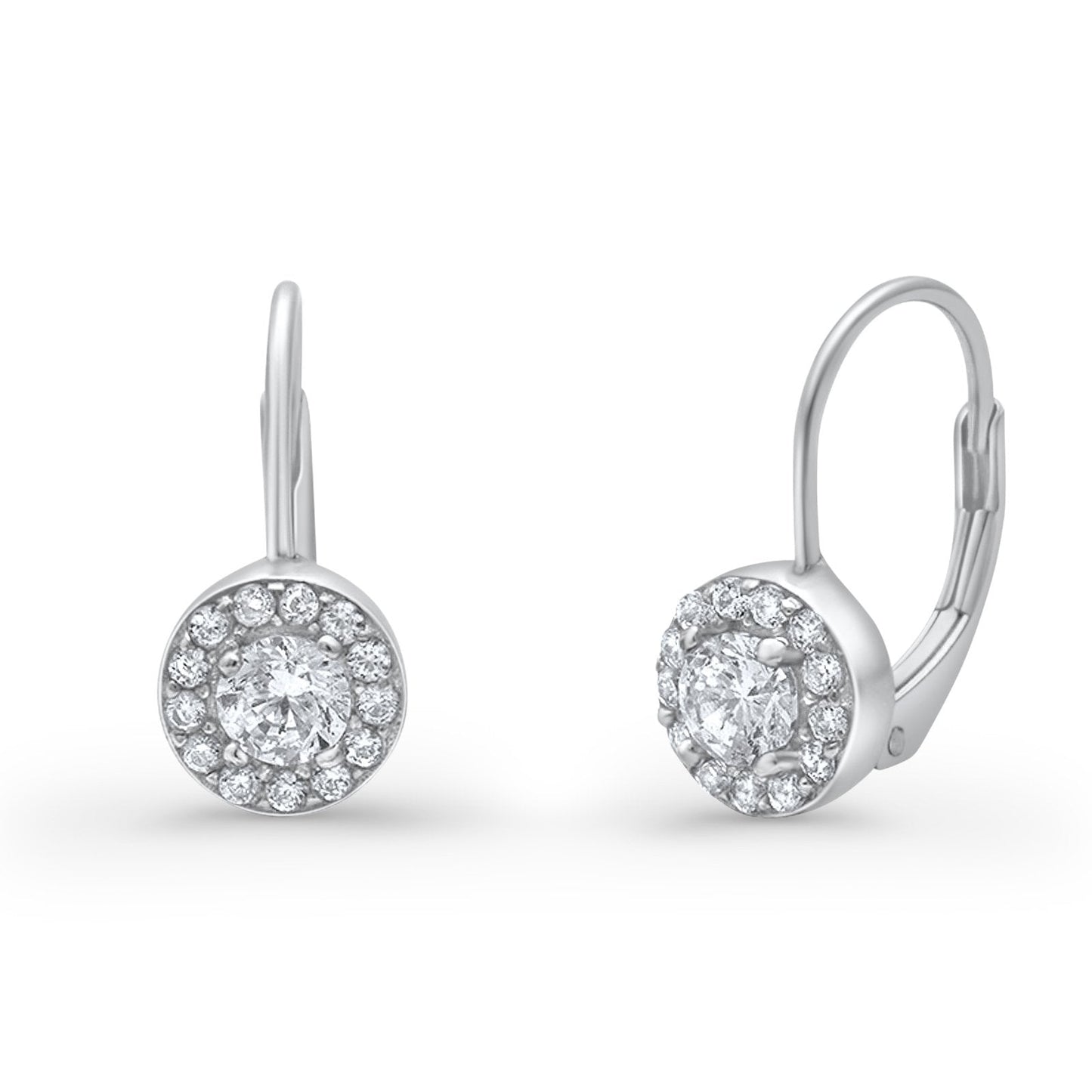 Dangling Earrings Halo Round Cut Simulated CZ