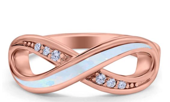 Infinity Lab Created White Opal Rose Gold Round Simulated Cubic Zirconia Ring