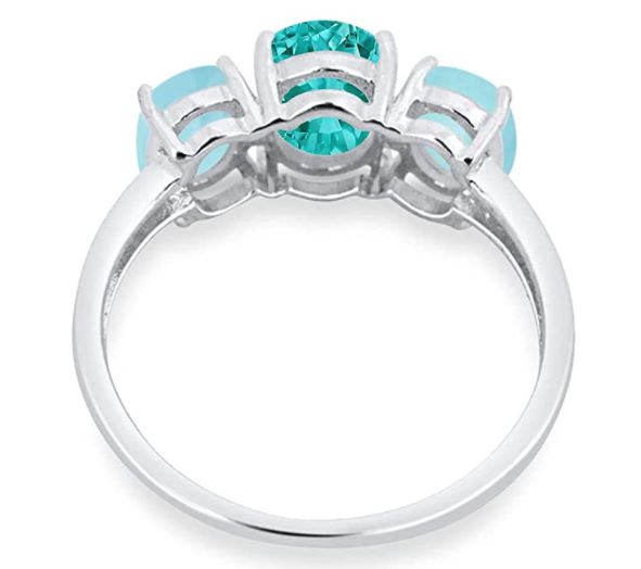 3-Stone Oval Simulated Larimar Center Stone Paraiba Fashion Ring