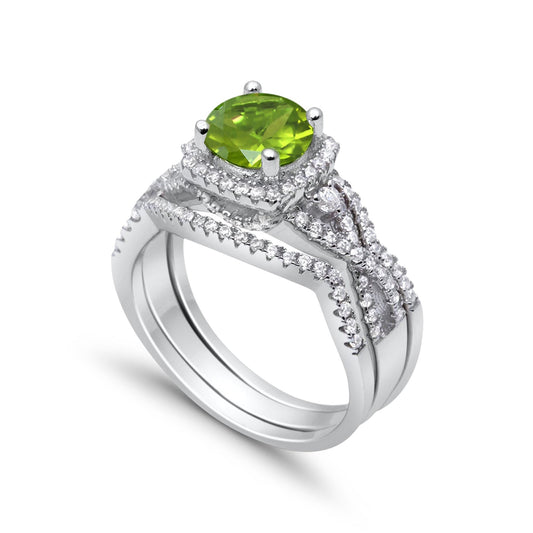 Three Piece Wedding Ring Simulated Peridot CZ