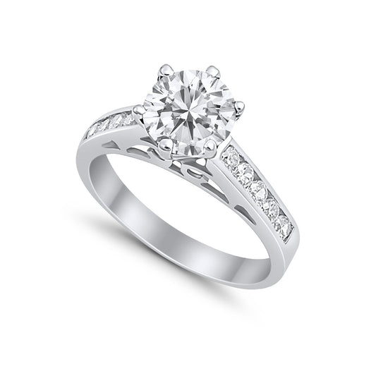 Solitaire Accent Round Simulated Cubic Zirconia Engagement Ring