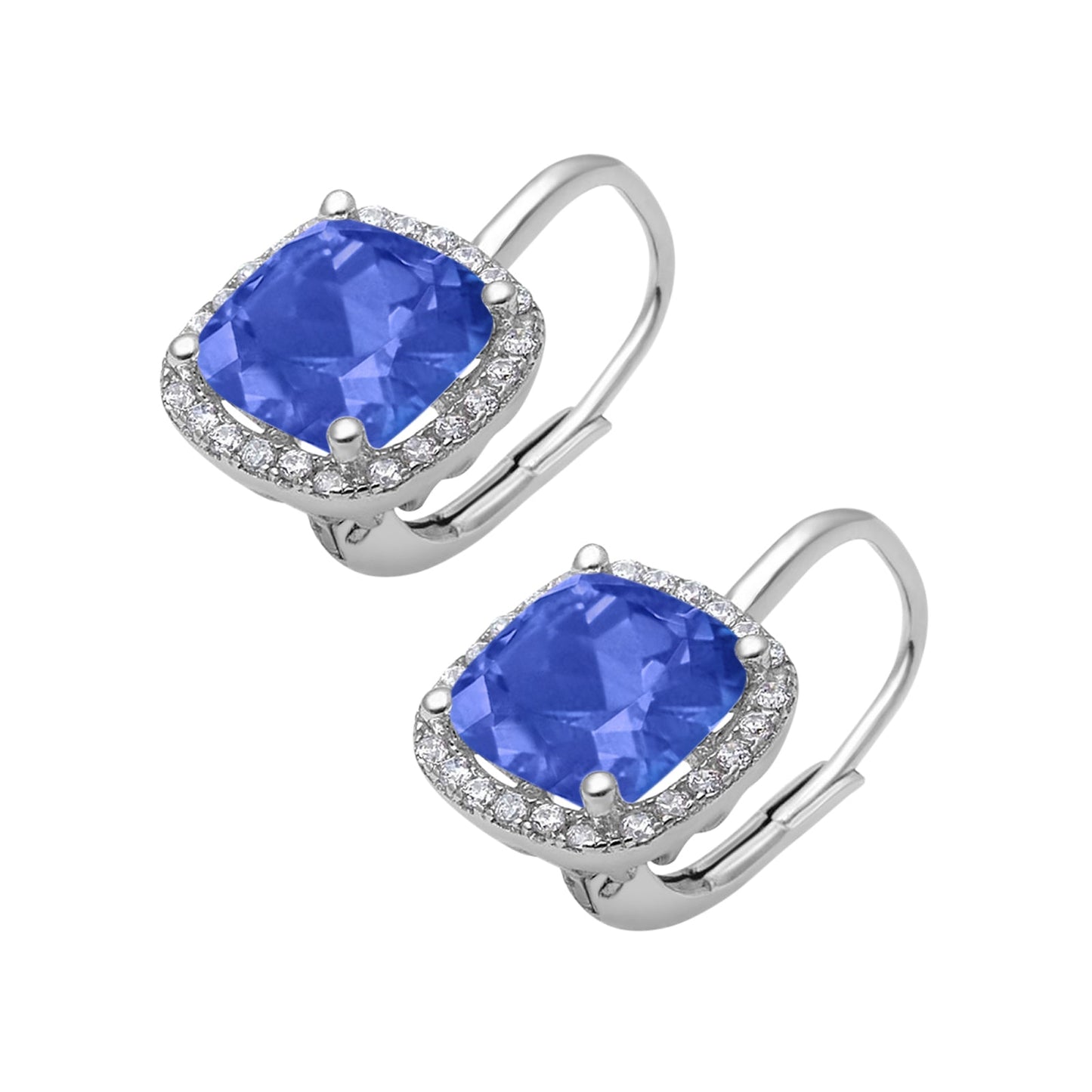 Halo Cushion Leverback Earrings Simulated Tanzanite CZ