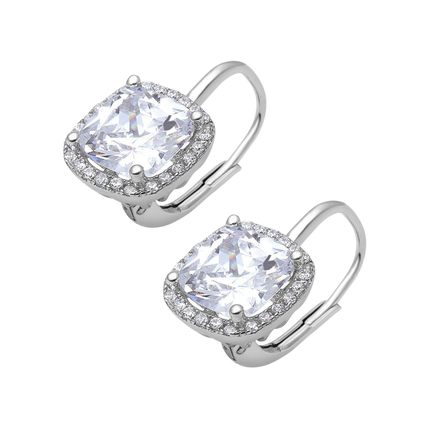 Halo Cushion Leverback Earrings Simulated Cubic Zirconia