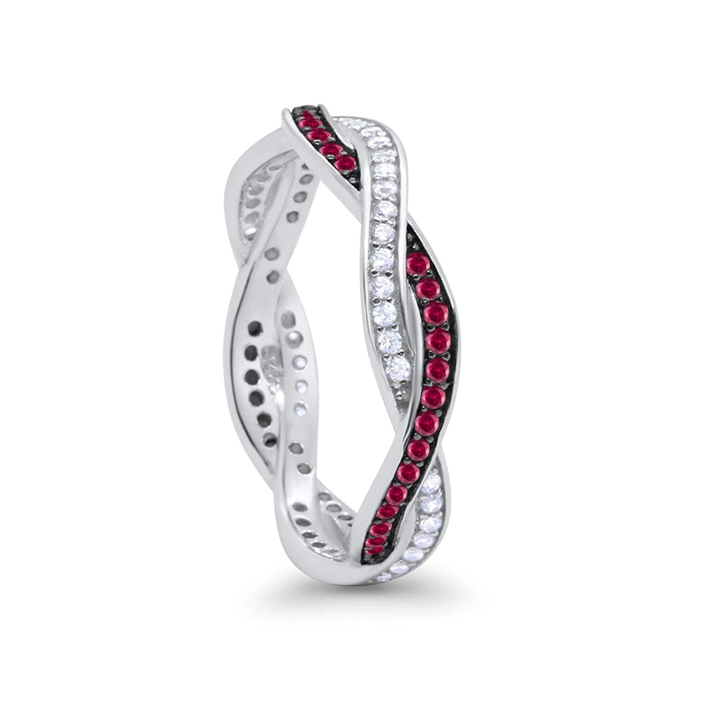 Crisscross Braided Weave Design Band Round Eternity Simulated Ruby CZ Ring