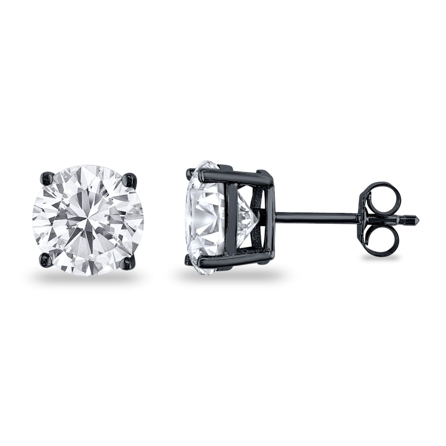 Butterfly Prong Round Casting Black Tone, Simulated Cubic Zirconia Stud Earrings