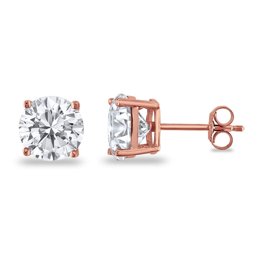 Butterfly Prong Round Casting Rose Tone, Simulated Cubic Zirconia Stud Earrings