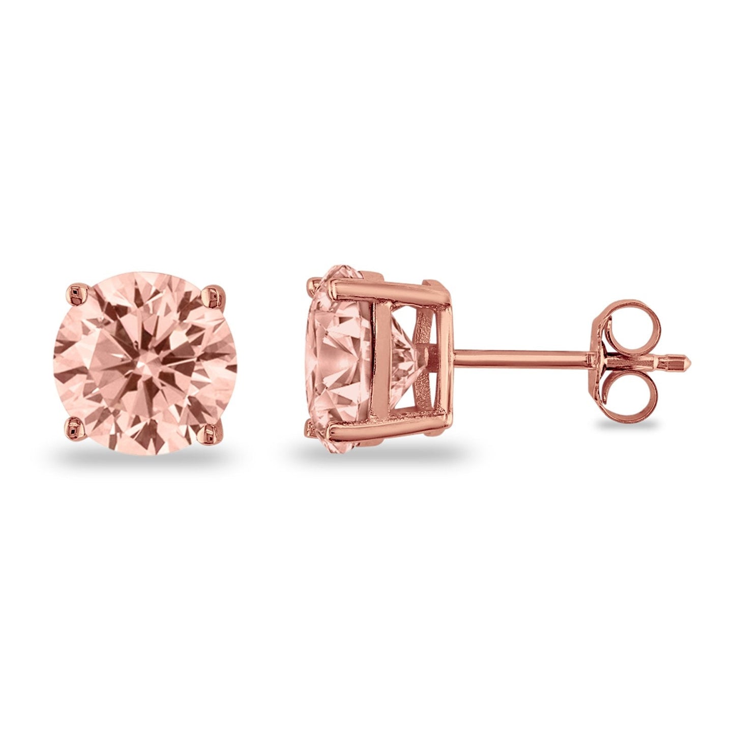 Butterfly Prong Round Casting Rose Tone, Simulated Morganite CZ Stud Earrings