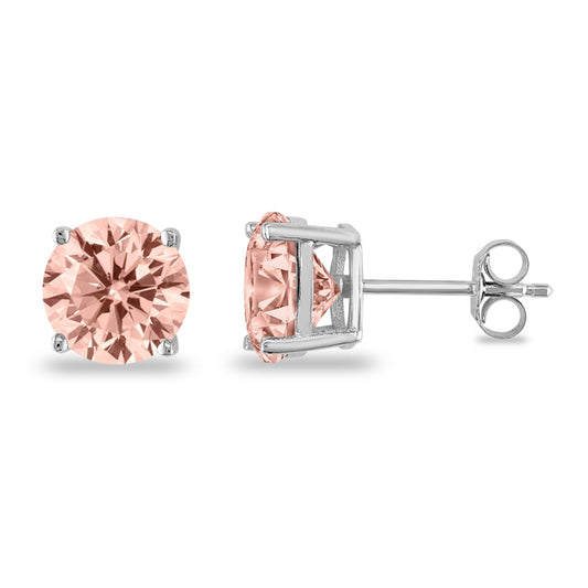 Butterfly Prong Round Casting Simulated Morganite CZ Stud Earrings