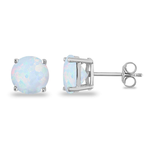 Butterfly Prong Round Casting Lab Created White Opal Stud Earrings