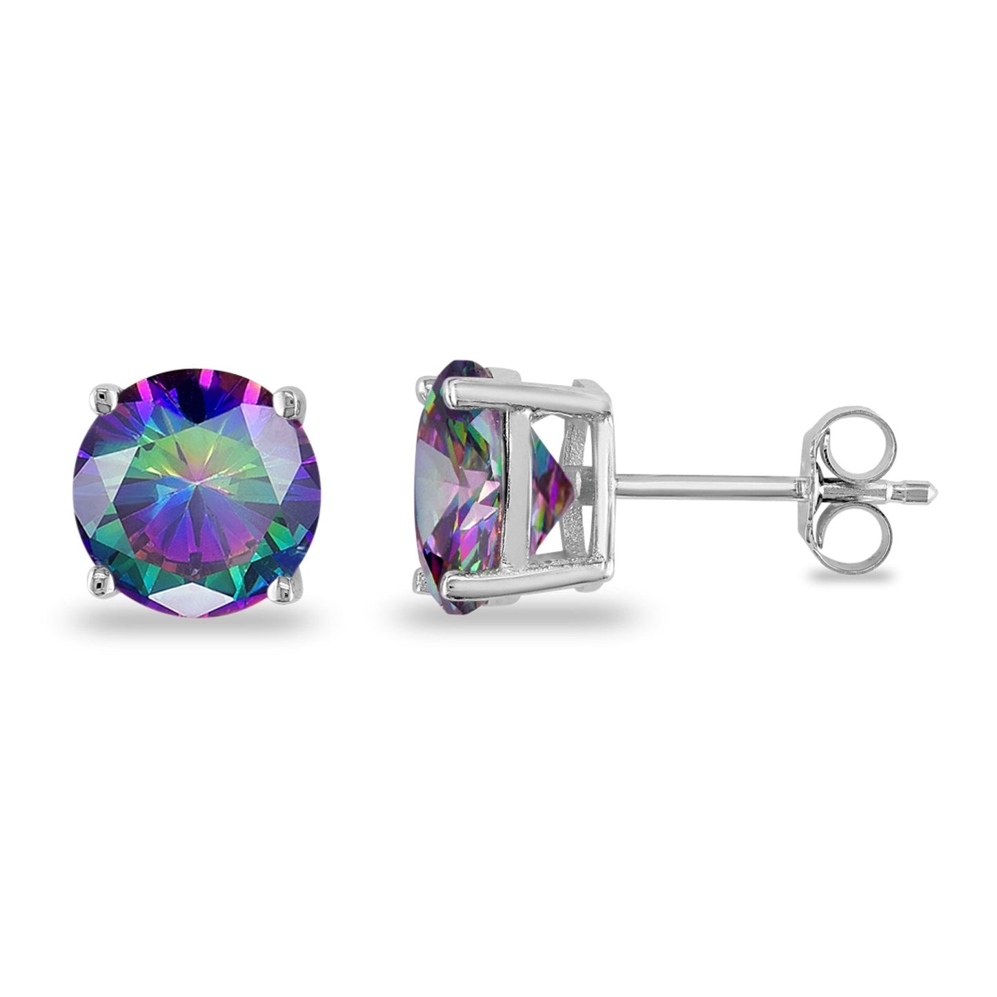 Butterfly Prong Round Simulated Rainbow CZ Stud Earrings