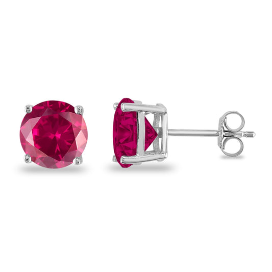 Butterfly Prong Round Simulated Ruby CZ Stud Earrings