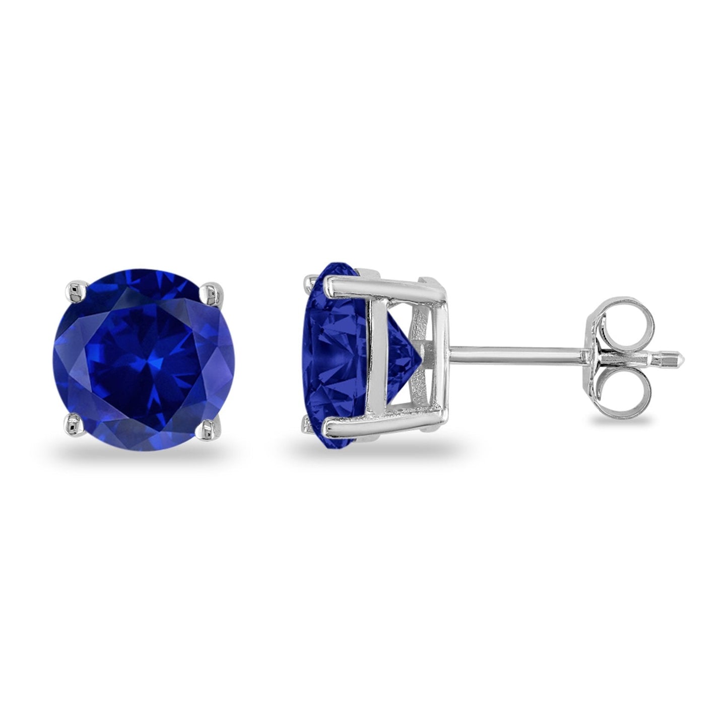 Butterfly Prong Round Simulated Blue Sapphire CZ Stud Earrings