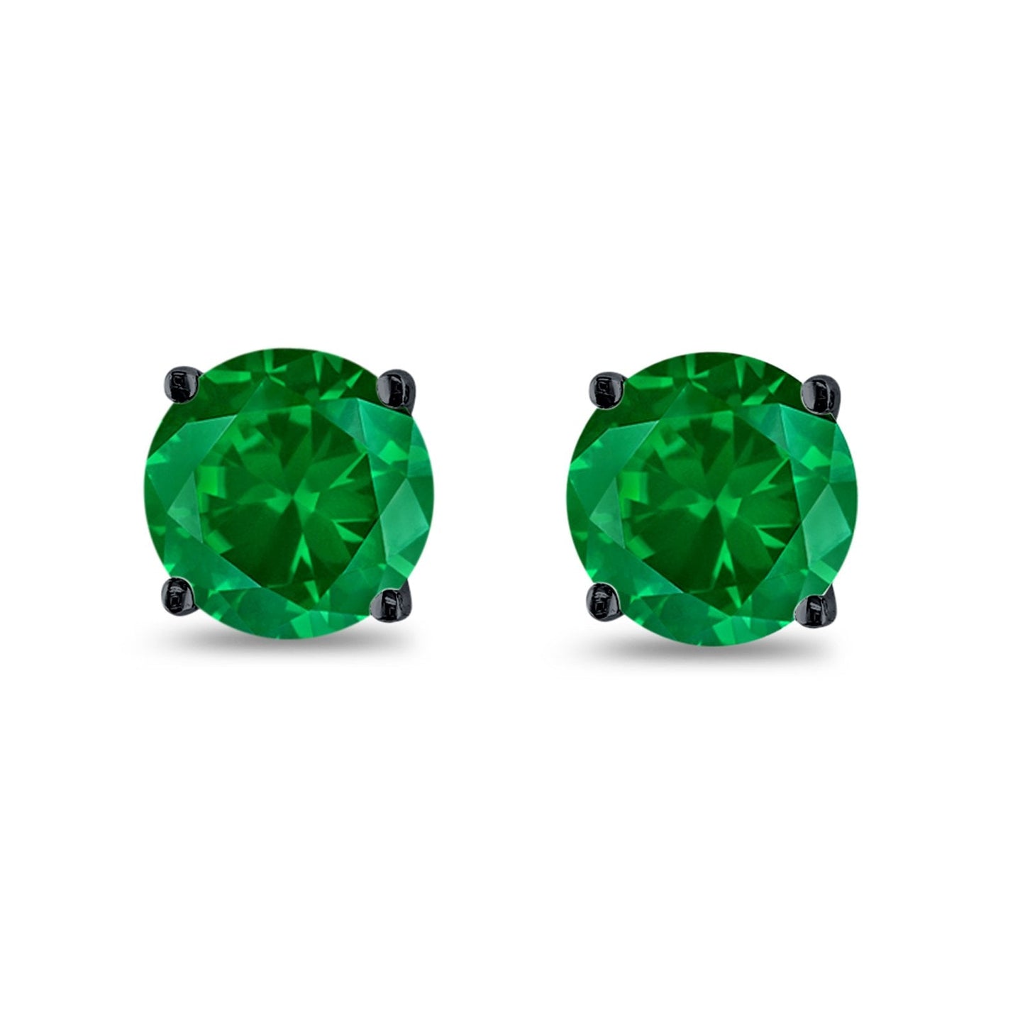 Butterfly Prong Round Casting Black Tone, Simulated Green Emerald CZ Stud Earrings