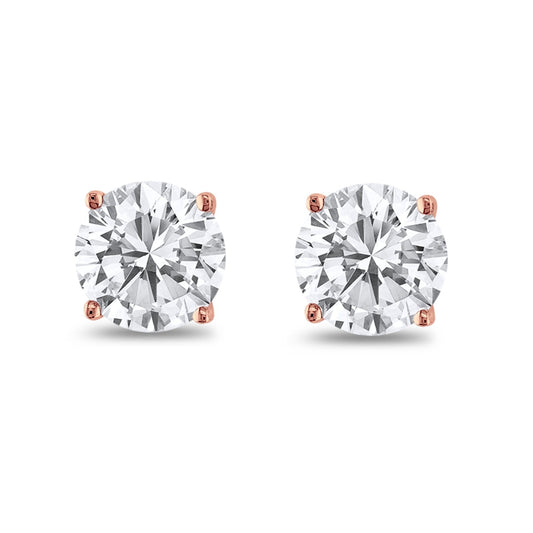 Butterfly Prong Round Casting Rose Tone, Simulated Cubic Zirconia Stud Earrings