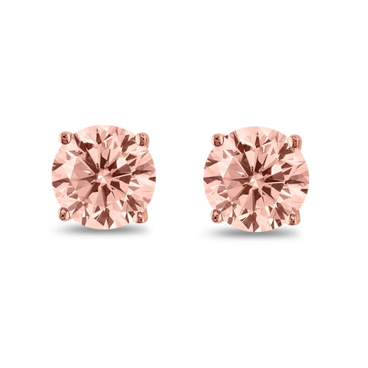 Butterfly Prong Round Casting Rose Tone, Simulated Morganite CZ Stud Earrings